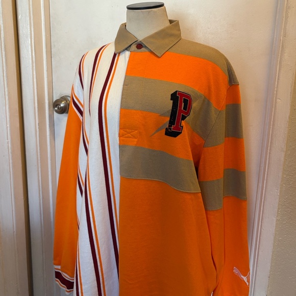 PUMA Freedom Rugby Vibrant Orange Tan White Burgundy Relaxed Fit Shirt $95 NWT M - Picture 6 of 14
